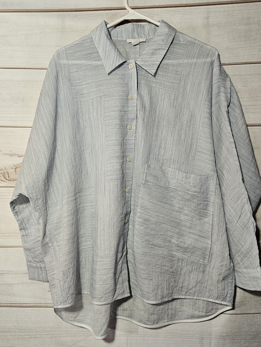 COS Blue & White Striped Organic Cotton Oversized Pyjama Shirt Blouse Size M
